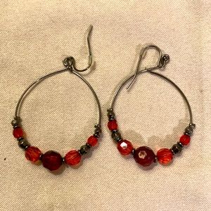 Red bead hoop earring